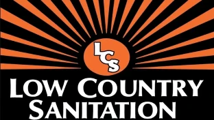 Logo for Low Country Sanitation with black and orange design.