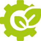 Green gear with leaves symbolizing eco-friendly technology.