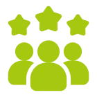 Three green silhouettes with stars above representing ranking or rating.