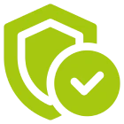 Green shield with a checkmark symbolizing security and protection.